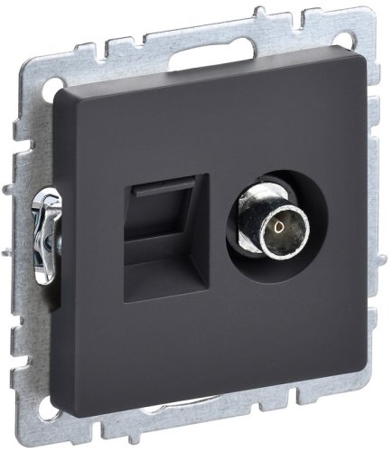 Розетка RJ45+TV Оконечная без рамки IEK Brite РТВ/РК12-БрГ 2-м. графит картинка
